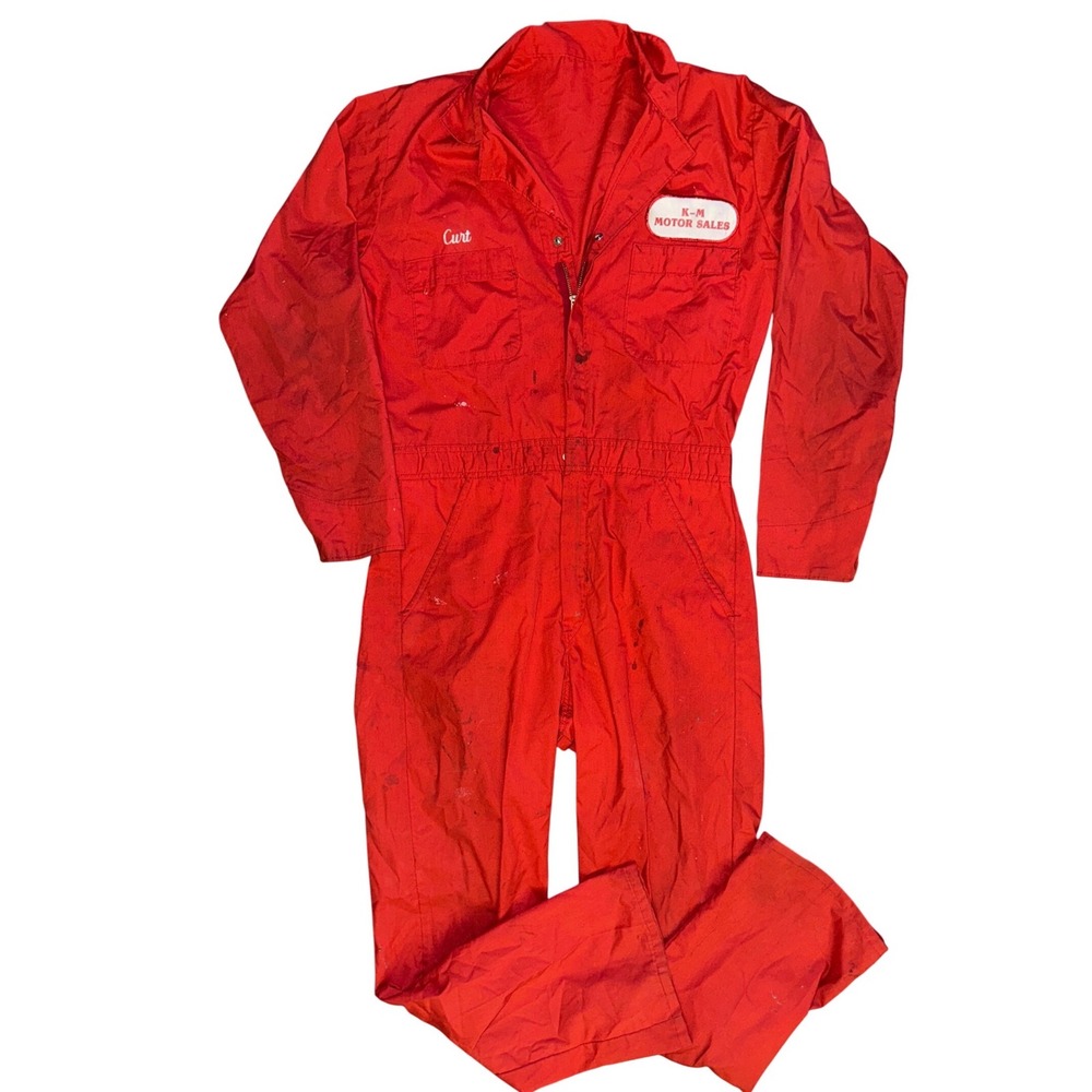 Vintage Wear-Guard Red Work Coveralls Curt K-M Motor Sales Talon Zip M-RG